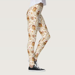 Legging Padrão de Redemoinho de Cupcake Vintage Creme Dour