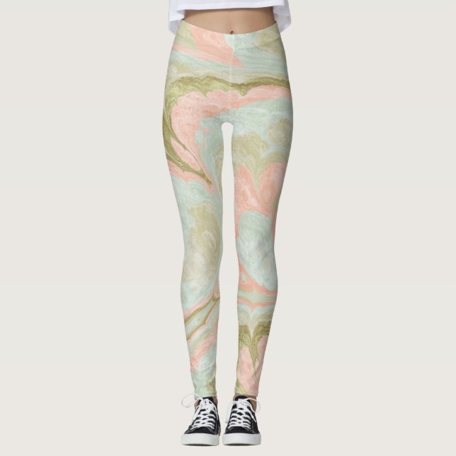 Legging Padrão de Redemoinho de Mármore Suave em Verde-Men (Frente)