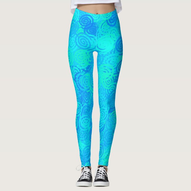 Legging Padrão de Redemoinhos Azul Turquesa (Frente)