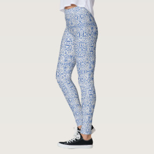 Legging Padrão de renda aberta cinza e azul vintage