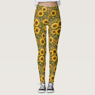 Legging Padrão de repetição contínua de girassol brilhante