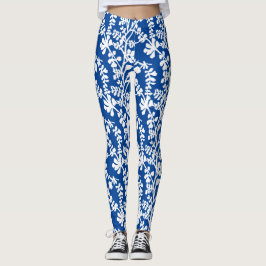 Legging Padrão De Repetição Floral Azul E Branco