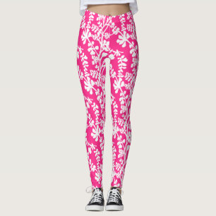 Legging Padrão De Repetição Floral Cor-De-Rosa E Branco