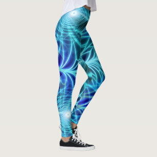 Legging Padrão de Repetição Fractal Luminoso Azul Elétrico
