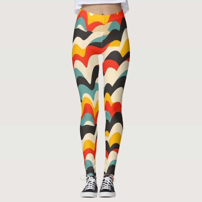 Legging Padrão de Retro de Cores de Onda (Frente)