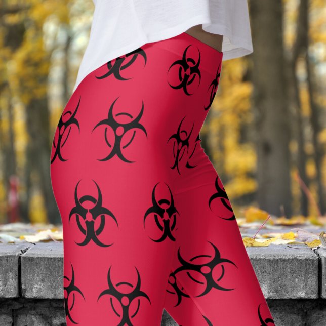 Legging Padrão de Risco Biológico Negro e Vermelho (Biohazard Black on Red Leggings)