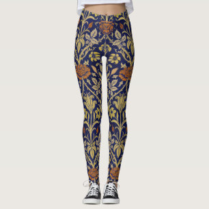 Legging Padrão de Rosa de Fundo Azul Morris e Flor Lily
