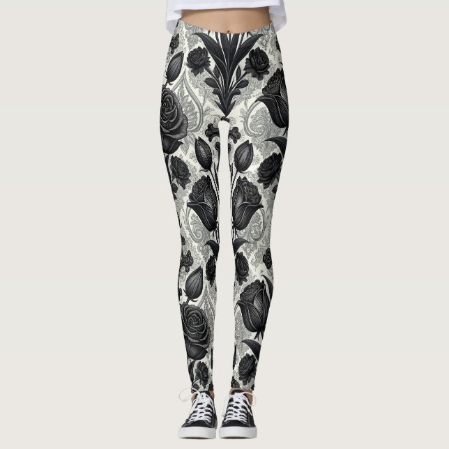 Legging Padrão de Rosa Gótica Escura (2) (Frente)