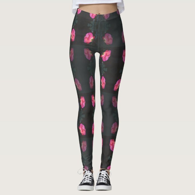 Legging Padrão de Rosa Rosa (Frente)