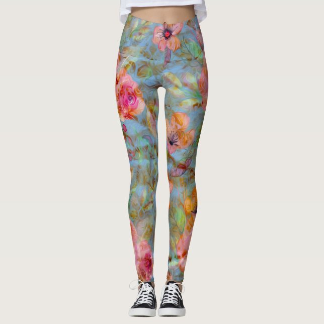 Legging Padrão de Rosa Rosa Rosa Rosa Floral Elegante (Frente)