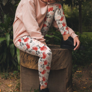Legging Padrão de rosas pretas em aquarela vermelha do amo