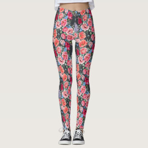 Legging padrão de rosas vermelhas e rosadas em aquarela vi