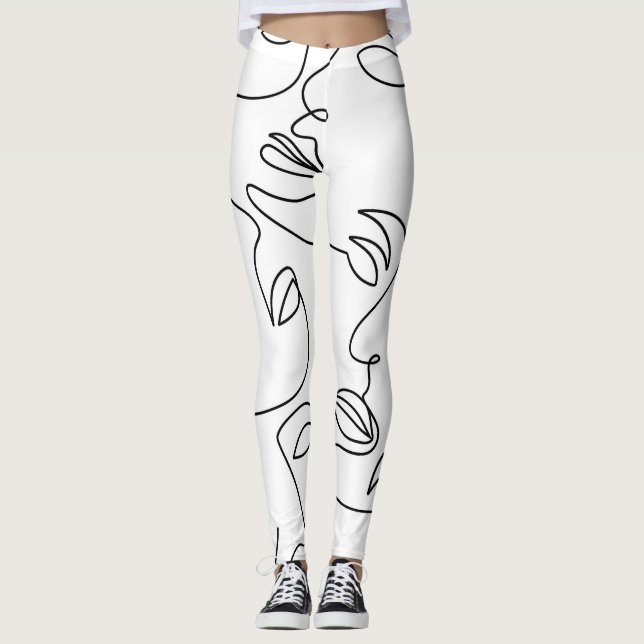 Legging Padrão de rosto de linha abstrato 1 (Frente)