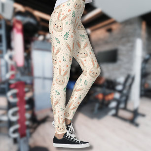 Legging Padrão de Rostos de Coelhinhos Antigos com Rosas