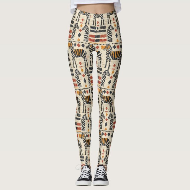 Legging Padrão de Safari Tribal Boho Zebra (Frente)