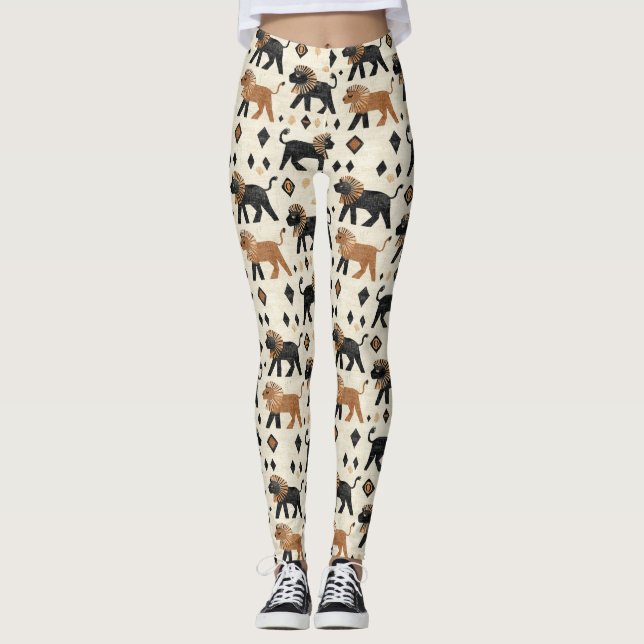 Legging Padrão de Safari Tribal Leão Boho (Frente)
