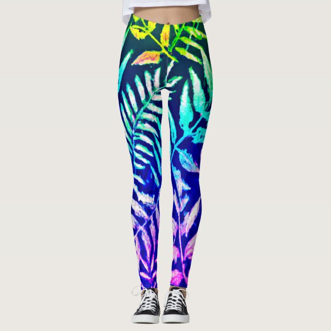 Legging Padrão de Samambaia Colorido (Frente)