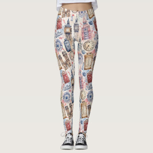 Legging Padrão de selo de viagem do mundo vintage (5)