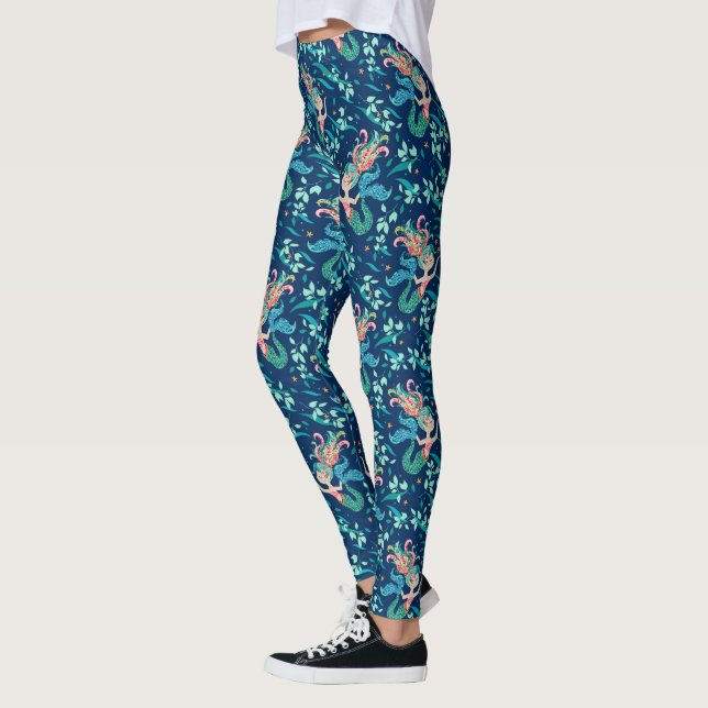 Legging Padrão de sereia floral colorida (Esquerda)