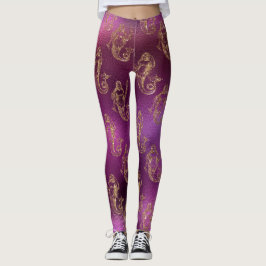 Legging Padrão De Sereia Roxo E Dourada