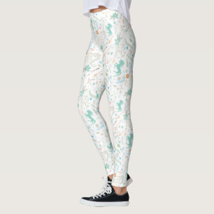 Legging Padrão de setas verde-do-antler de cor coral flora