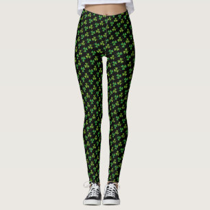 Legging Padrão de Shamrock de cor branca e Dia de São Patr