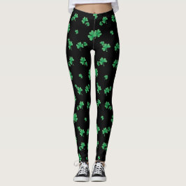Legging Padrão de Shamrock irlandês bonito em preto