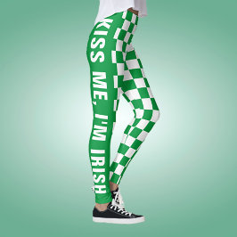 Legging Padrão De Sinalizador Verificado Verde E Branco De