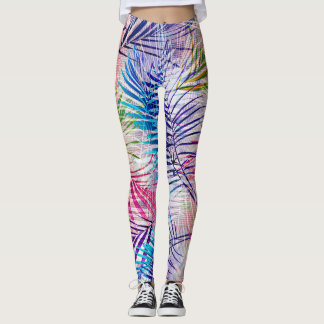 Legging Padrão de Sobreposição de Folhas de abstrato Water