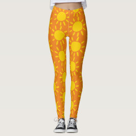 Legging Padrão de Sol de Verão Amarelo Abstrato Legal em L