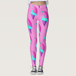Legging Padrão de Sorvete Azul Cor Rosa Cor Bonita Boneca
