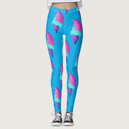 Legging Padrão de Sorvete Azul Rosa Quente Bonito Bonito B