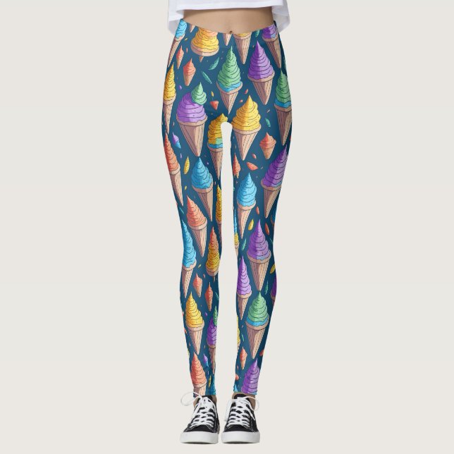 Legging Padrão de Sorvete Colorido Divertido  (Frente)