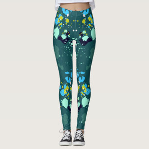 Legging Padrão de Splatter de Pintura Colorida Verde Bonit