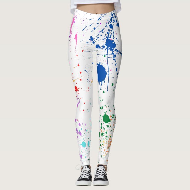 Legging Padrão De Splatter De Tinta Em Toda A Parte (Frente)