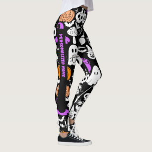 Legging Padrão de spookiness do Dia das Bruxas 01 Preto BG