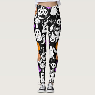 Legging Padrão de spookiness do Dia das Bruxas 01 Preto BG