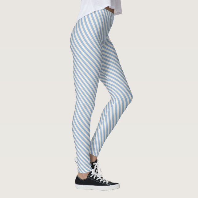 Legging Padrão de Stripe Diagonal Branco Azul (Direita)