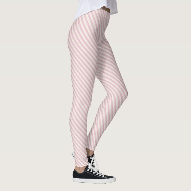 Legging Padrão de Stripes Diagonais Brancas Rosa (Direita)
