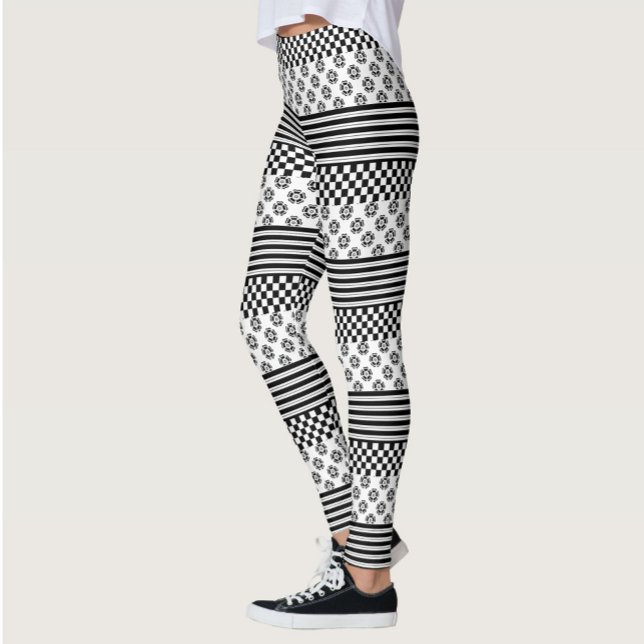 Legging Padrão de Stripes Florais de Verificação de Boho B (Criador carregado)