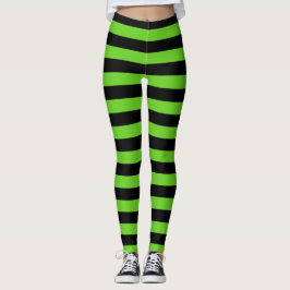 Legging Padrão de Stripes Negra e Verde do Halloween