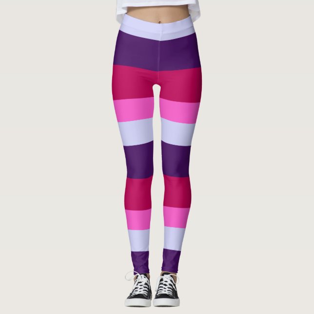 Legging Padrão de Stripes Rosa e Roxo (Frente)
