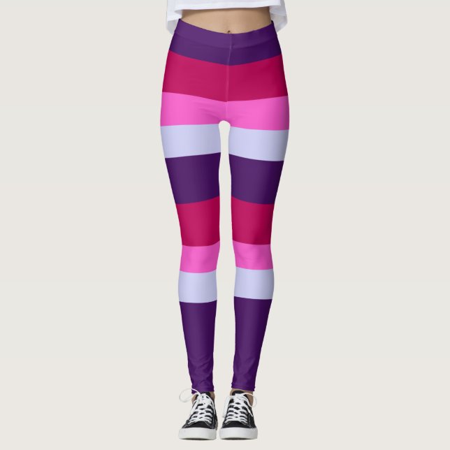 Legging Padrão de Stripes Rosa e Roxo (Frente)