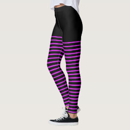 Legging Padrão de Stripes Rosa Negra e Brilhante