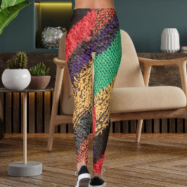 Legging Padrão de Suéter de Lã de Tricô Colorido com Listr