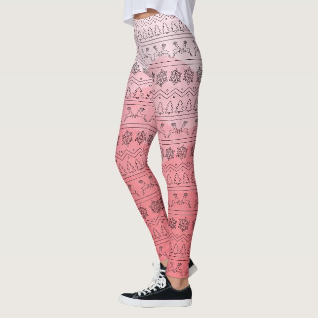 Legging Padrão de Suéter de Natal do Ombre Rosa (Esquerda)