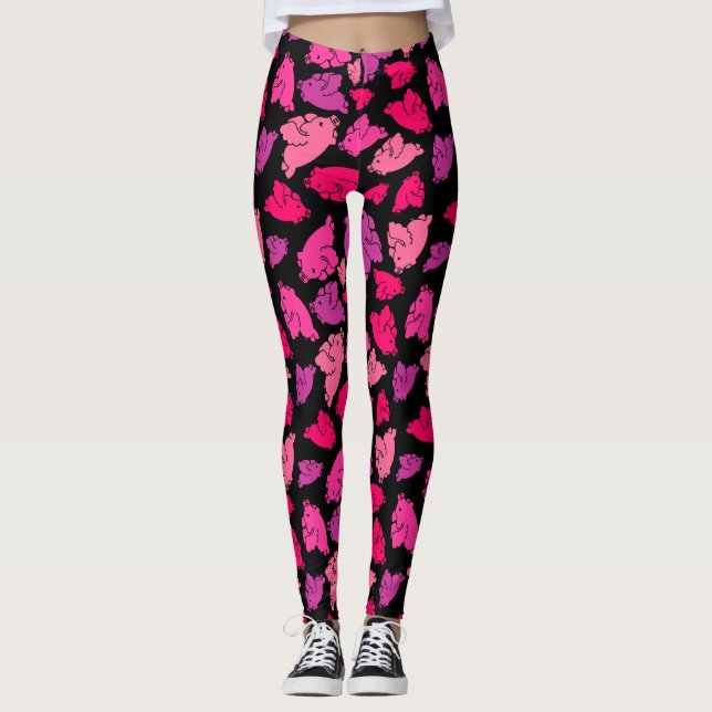 Legging Padrão de Suíno Cor-de-Rosa Bonita (Frente)