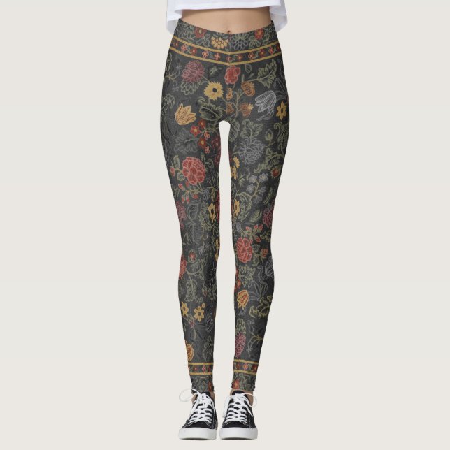 Legging Padrão de tapete floral colorido (Frente)