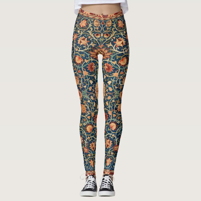 Legging Padrão de tapete oriental mágico em azul e vermelh (Frente)