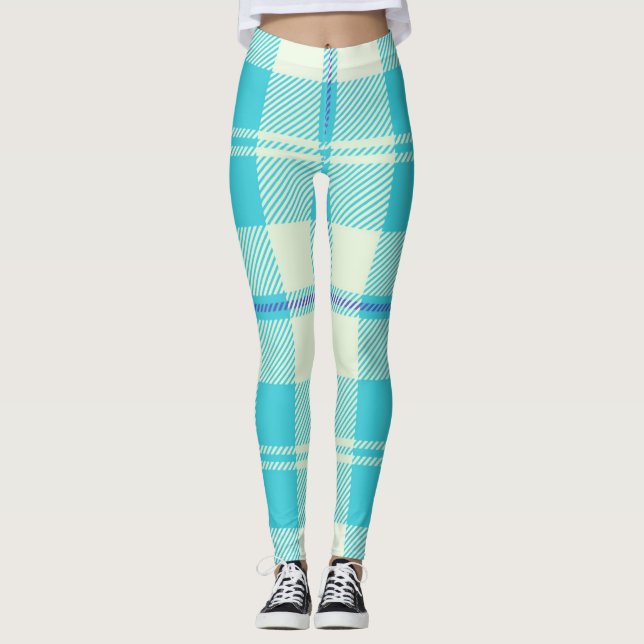 Legging Padrão de Tartan Azul (Frente)